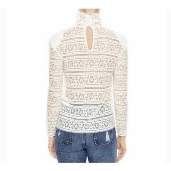 Sandro Paris Hamia White Floral Lace Blouse High Neck Quiet Luxury Size 1/Small - Picture 3 of 16